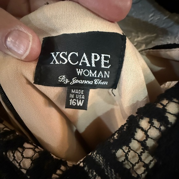 Xscape Black Lace Overlay Midi Dress with Nude Lining - Picture 2 of 6